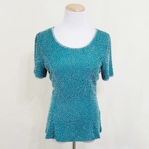 Vintage teal beaded top silk green blue embellished